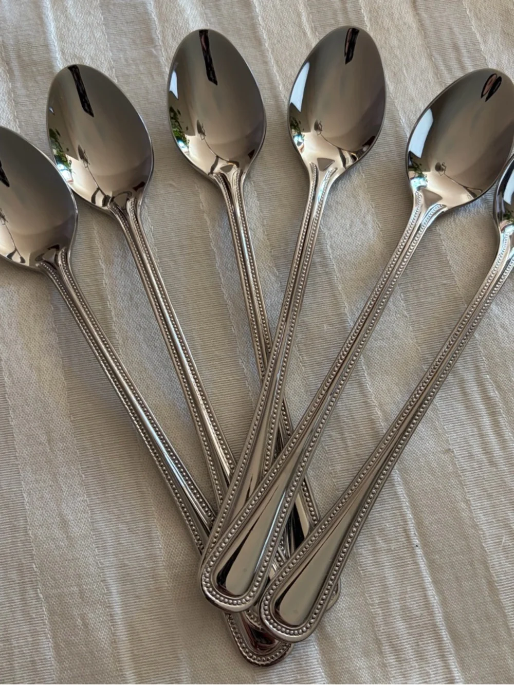 Wallace CONTINENTAL BEAD Place Oval Soup Spoons Stainless (Set of 6) 7 3/4